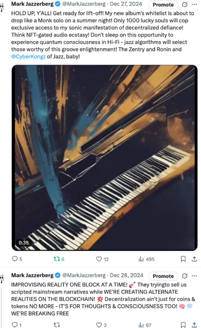 A Mark Jazzerberg post dated Dec 27, 2024 about a whitelisted album drop