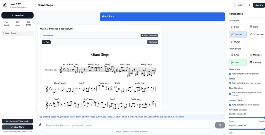 JazzGPT composing a Giant Steps lead sheet